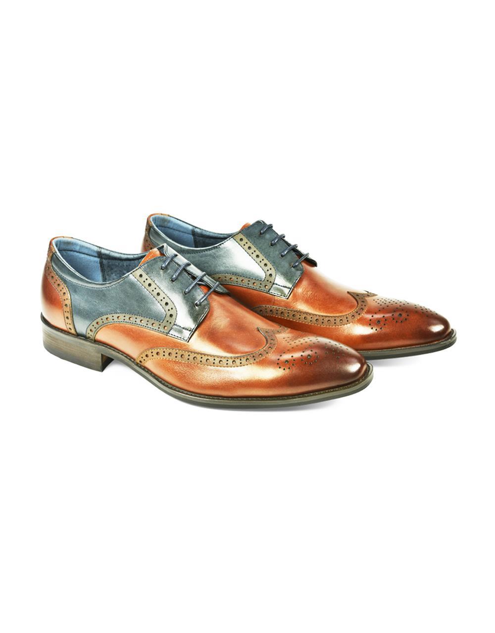 AZOR Mens Oval Long Missori Wingtip Lace Up Shoes Tan UK 7 to UK 12