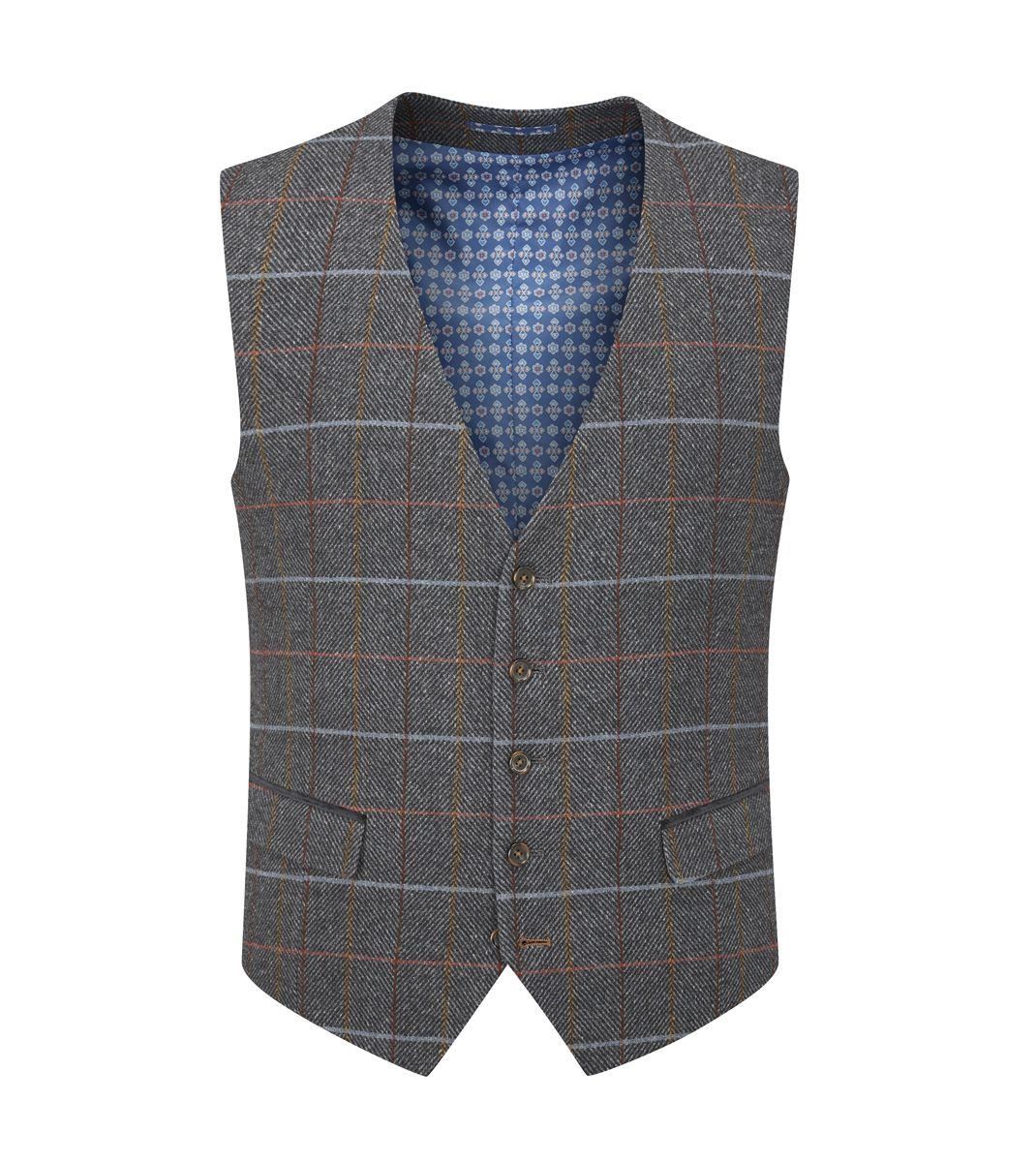 Skopes Men's Doyle Wool Blend Check Waist Coat in Grey 34 to 62 Regular