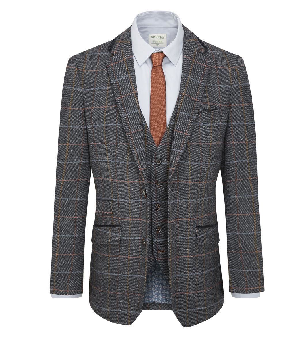 Skopes Tailored Fit Wool Blend Check Suit Jacket Doyle in Grey 34 to 62