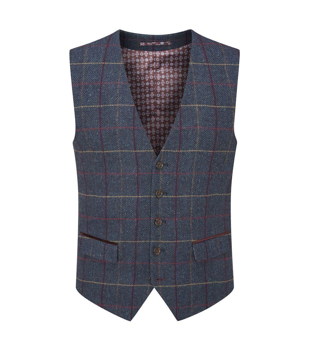 Skopes Men's Doyle Wool Blend Check Waist Coat in Navy 34 to 62 Regular
