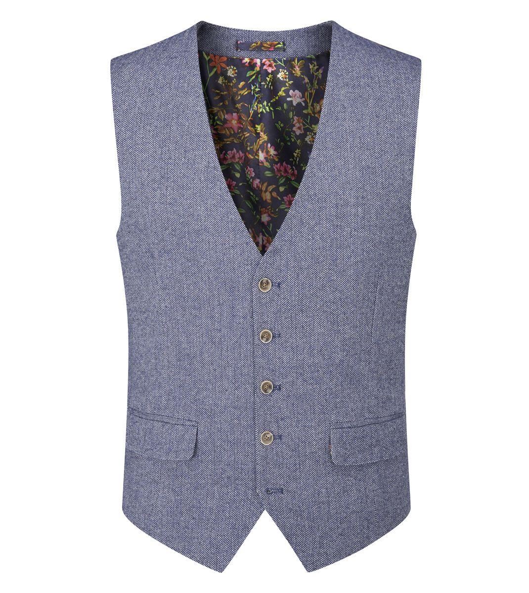 Skopes Men's Jude Waist Coat Herringbone in Blue 34 to 62 Regular