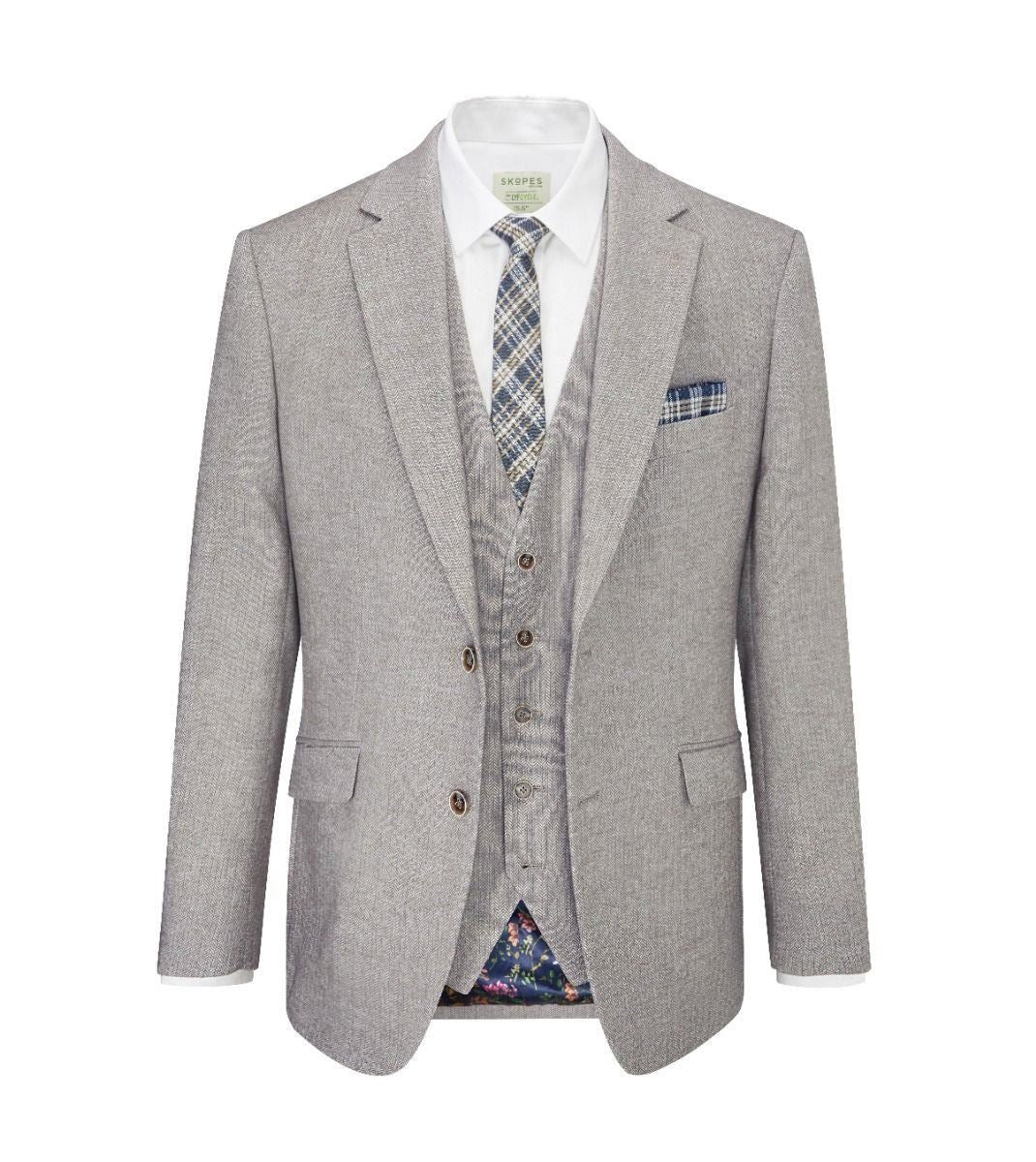 Skopes Tailored Fit Suit Jacket Herringbone Jude in Stone 34 to 62 Short to Long