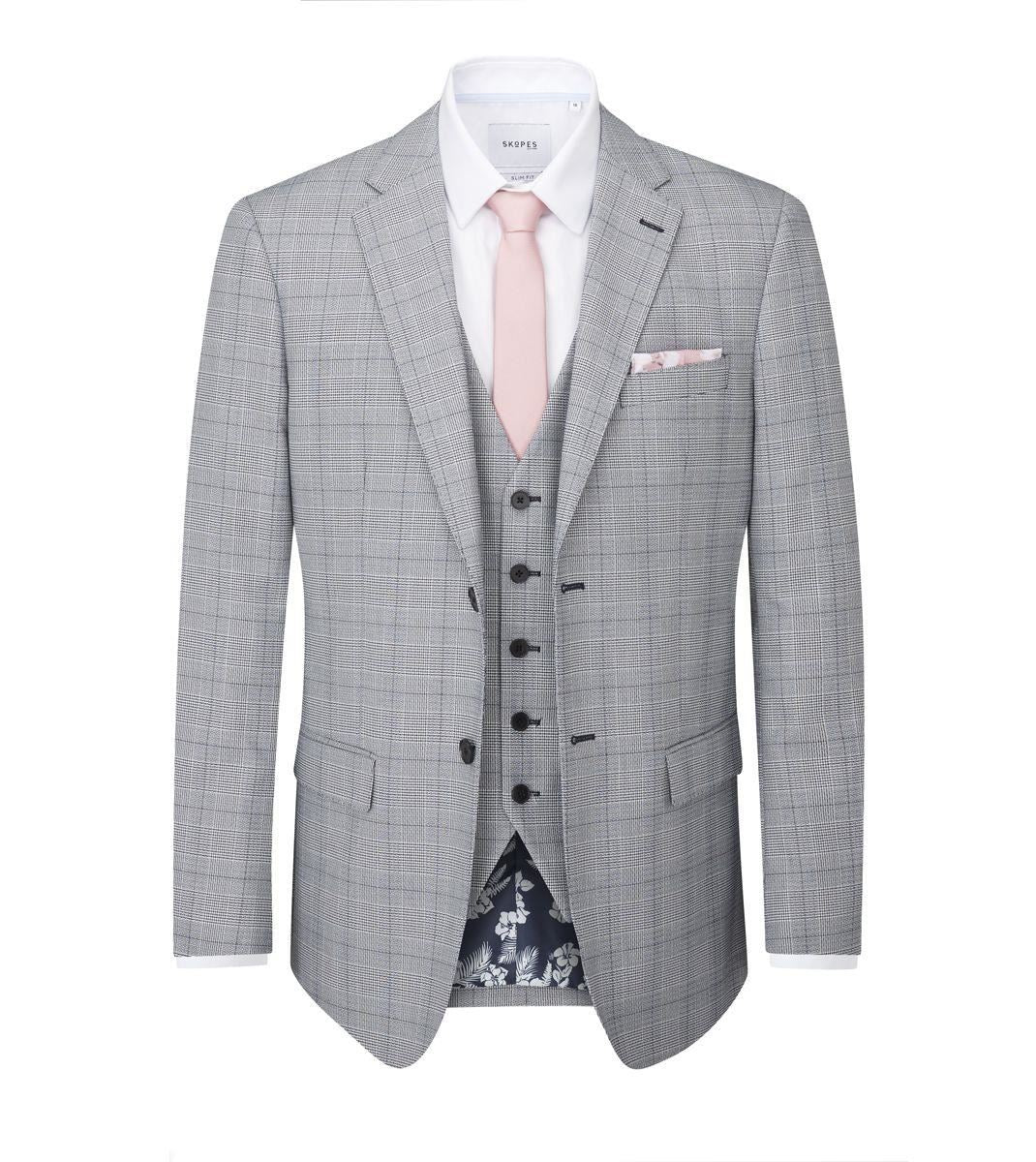 Skopes Men's Tailored Fit Suit Jacket in Grey Check Pattern Anello 34 to 62