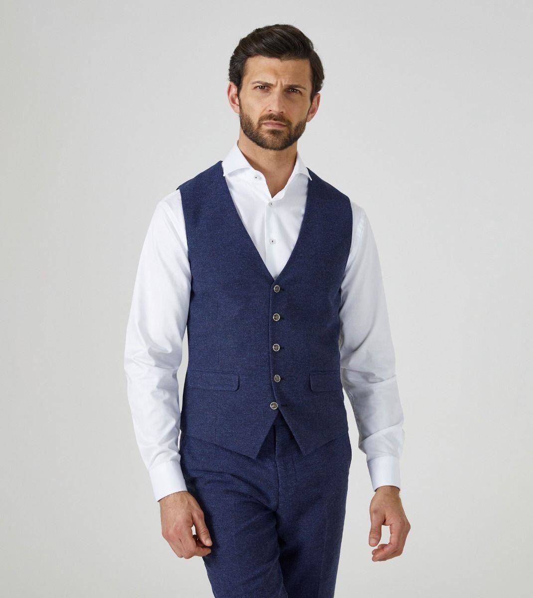 Skopes Men's Jude Waist Coat Herringbone in Navy 34 to 62 Regular
