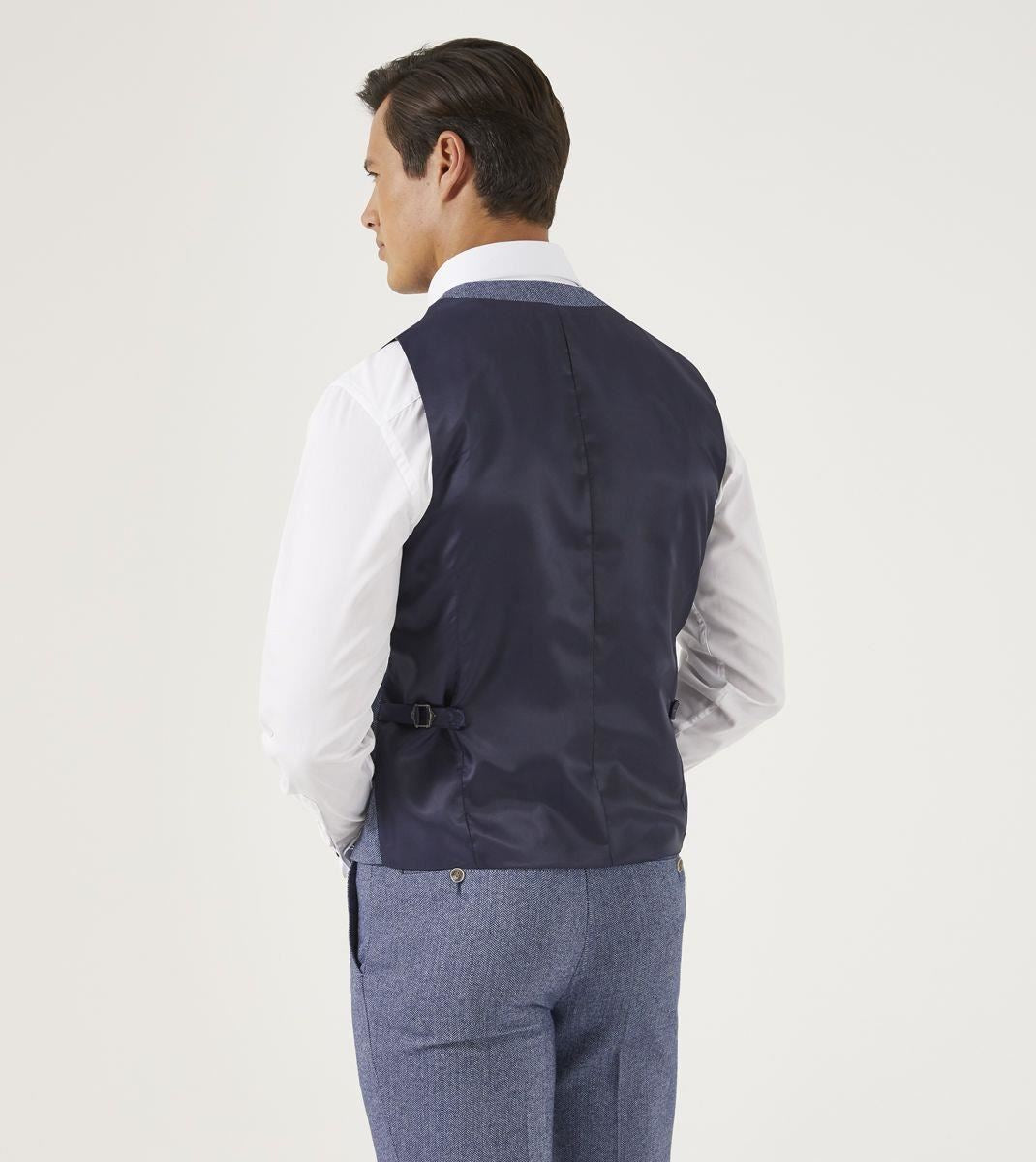 Skopes Men's Jude Waist Coat Herringbone in Blue 34 to 62 Regular