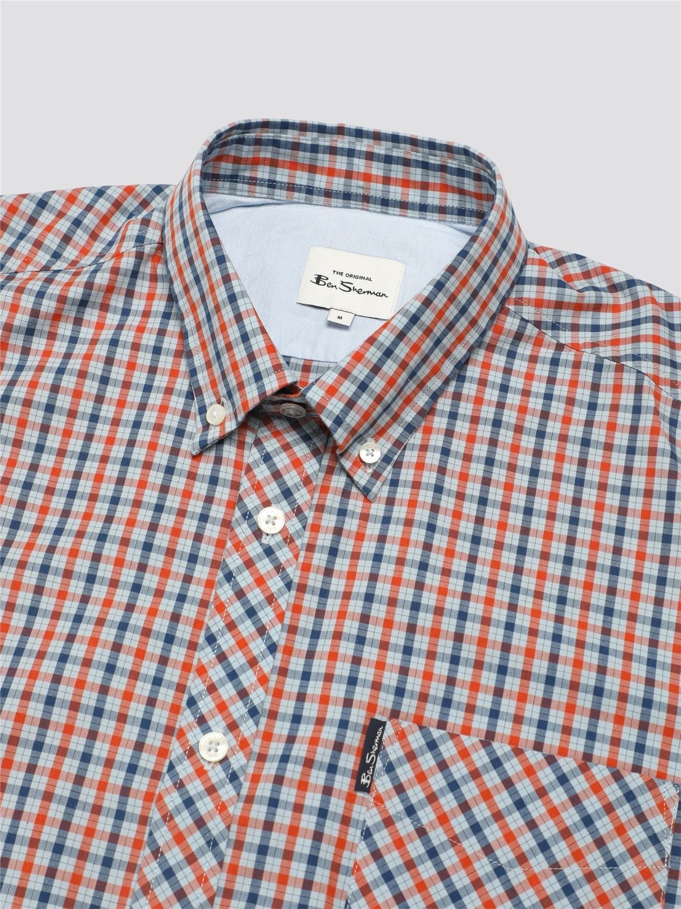 Ben Sherman Signature House Check Short Sleeve Shirt For Mens (0059144) in Pale Blue, 2XL-5XL