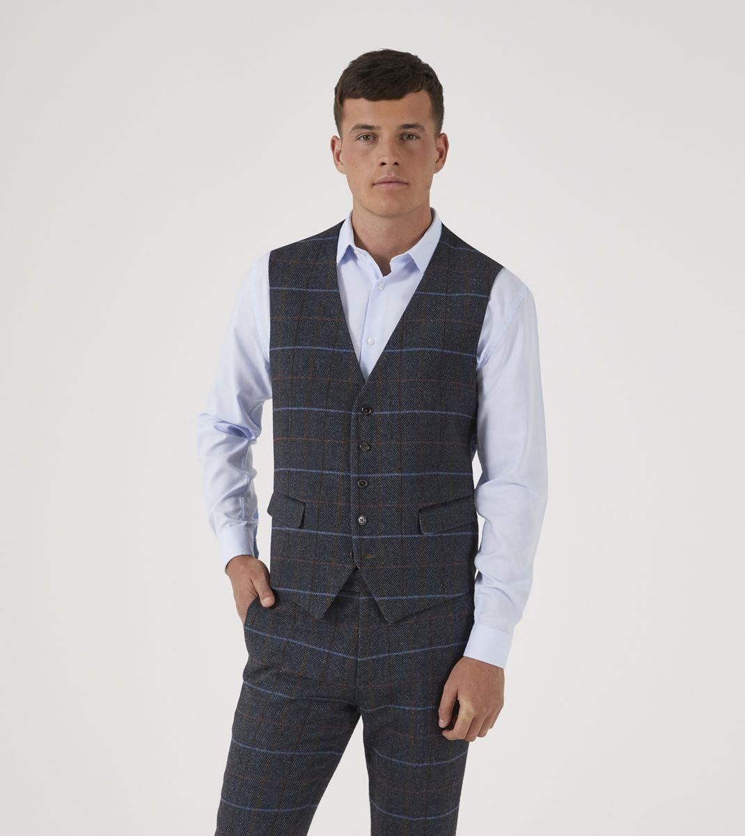 Skopes Men's Doyle Wool Blend Check Waist Coat in Grey 34 to 62 Regular