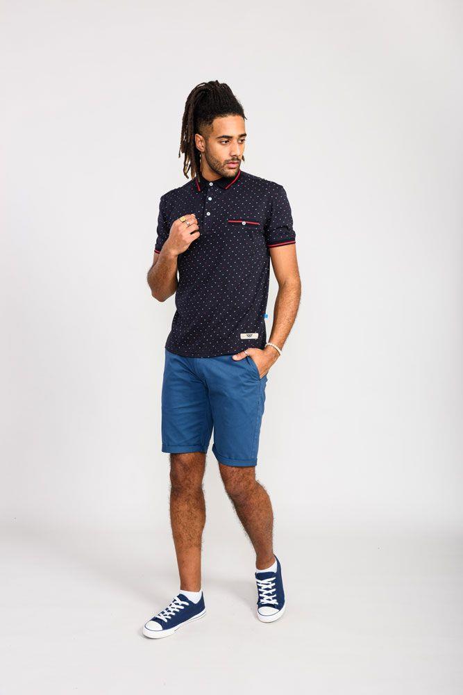 D555 Men's ASHWELL Polo Shirt With Jacquard Collar Cuffs in Dark Navy 2XL to 5XL