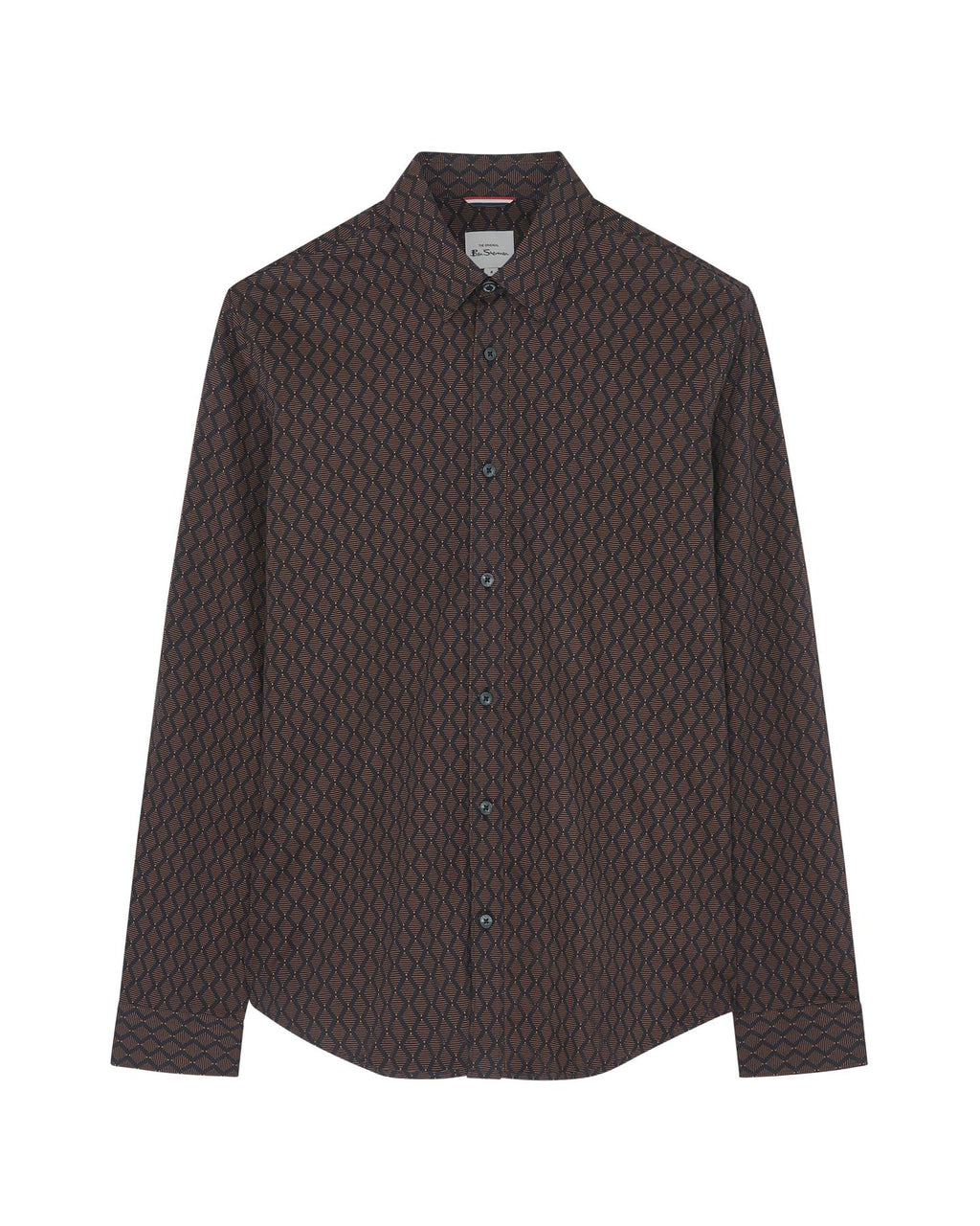 Ben Sherman Big Size Linear Geo Print Long Sleeve Shirt For Men in Black, 2XL-5XL