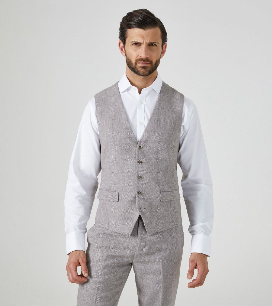 Skopes Men's Jude Waist Coat Herringbone in Stone 34 to 62 Regular