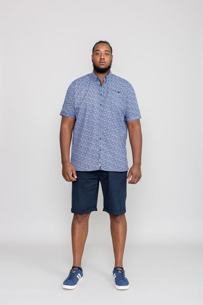 D555 Longmoor Short Sleeve Mini Floral Ao Button Down Printed Shirt (101101) Size 2XL-6XL, Navy