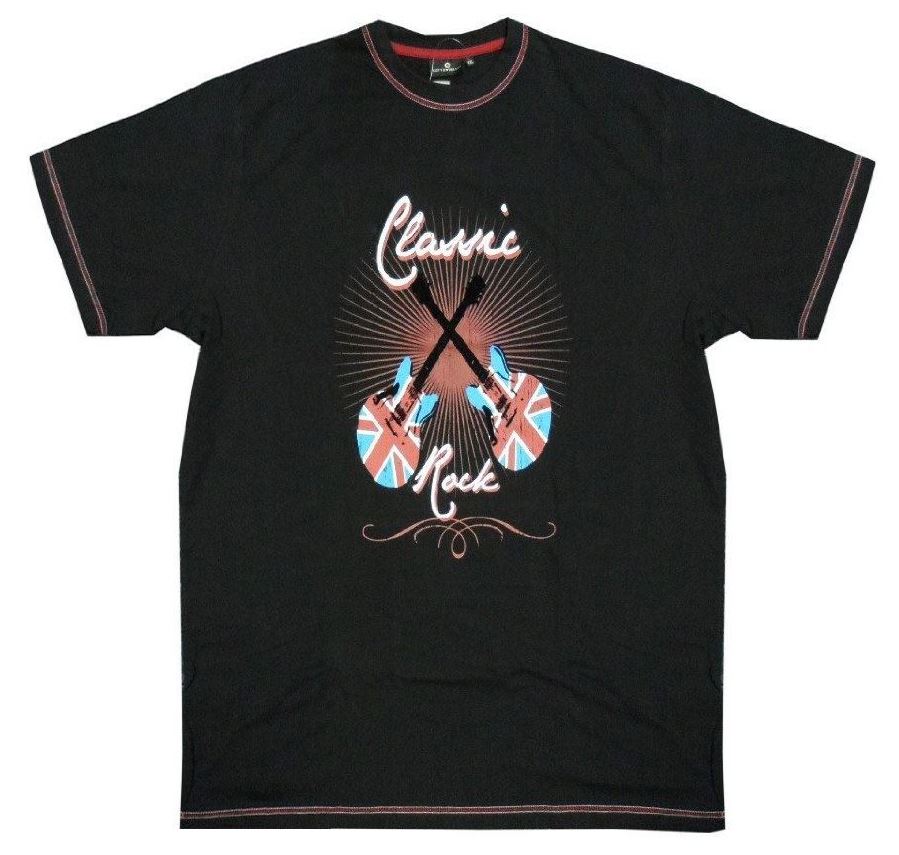 COTTON VALLEY PURE COTTON PRINTED CREW NECK T SHIRT "CLASSIC ROCK" IN SIZE 2XL TO 8XL, RED & BLACK