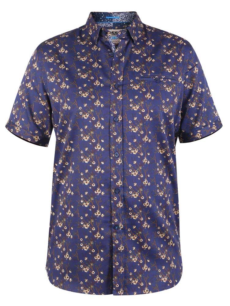 D555 Kingston Short Sleeve Floral Print Shirt With Hidden Button Down Collar And Pocket (101100) 2XL-6XL, Navy