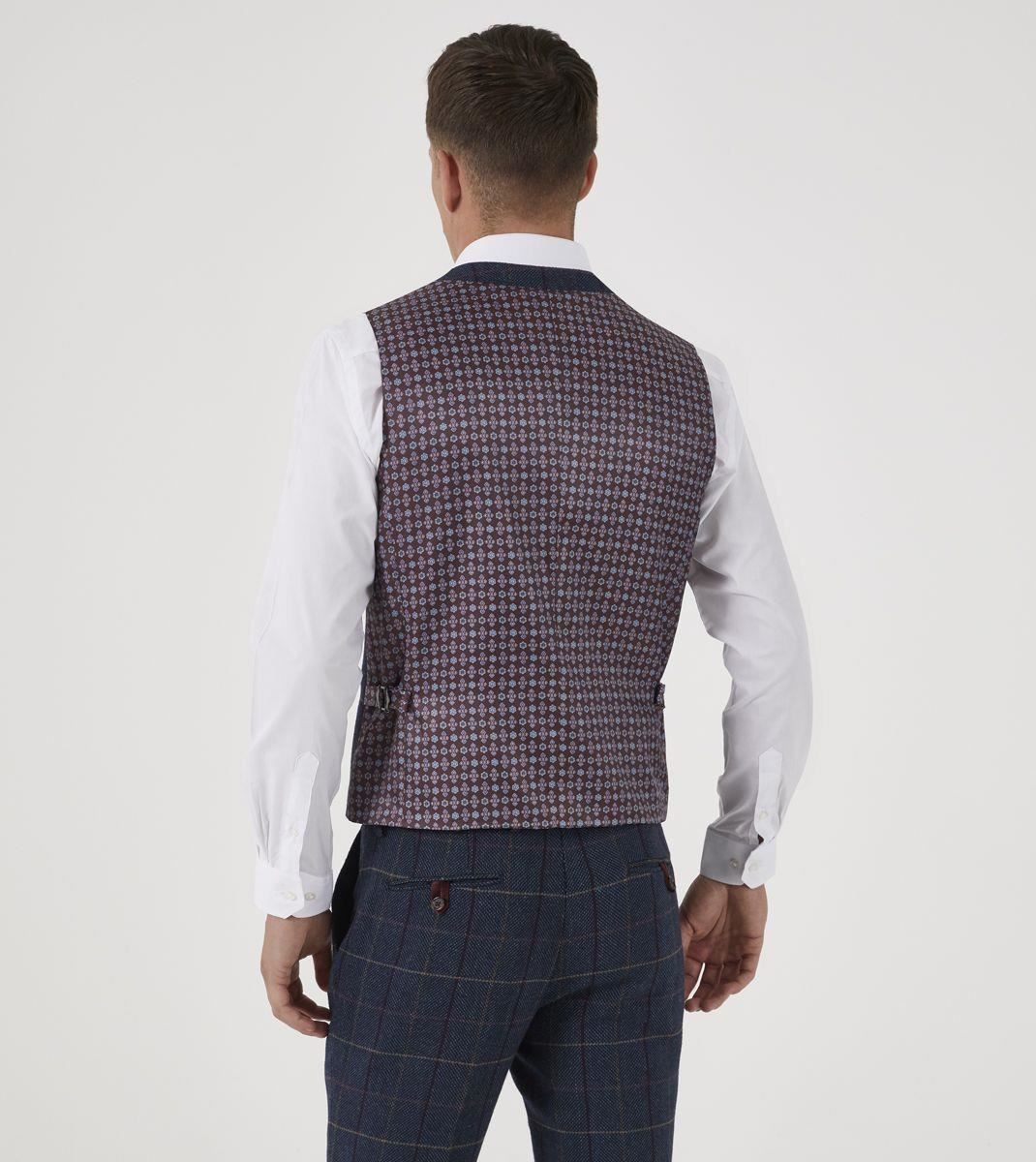 Skopes Men's Doyle Wool Blend Check Waist Coat in Navy 34 to 62 Regular