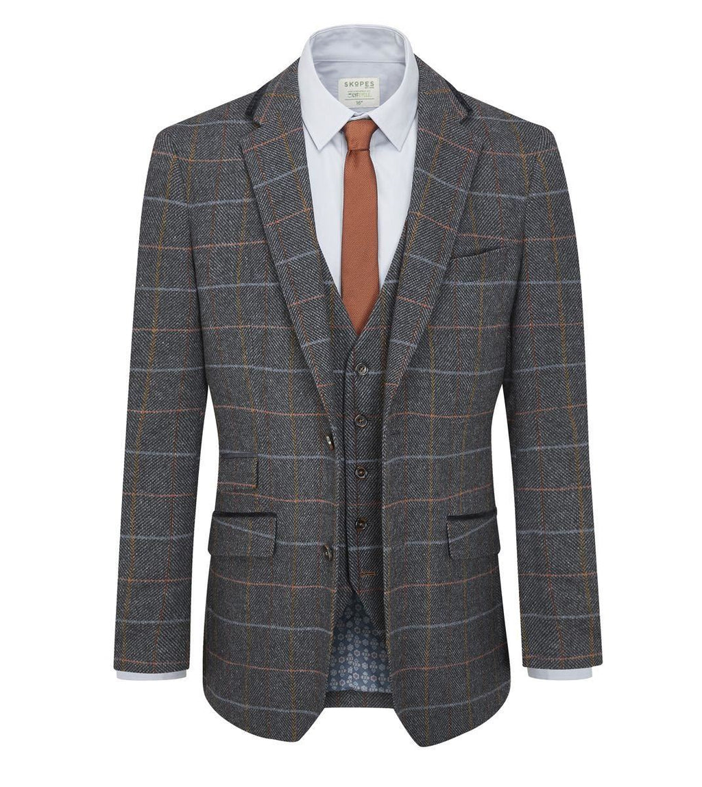 Skopes Tailored Fit Wool Blend Check Suit Jacket Doyle in Grey 34 to 62