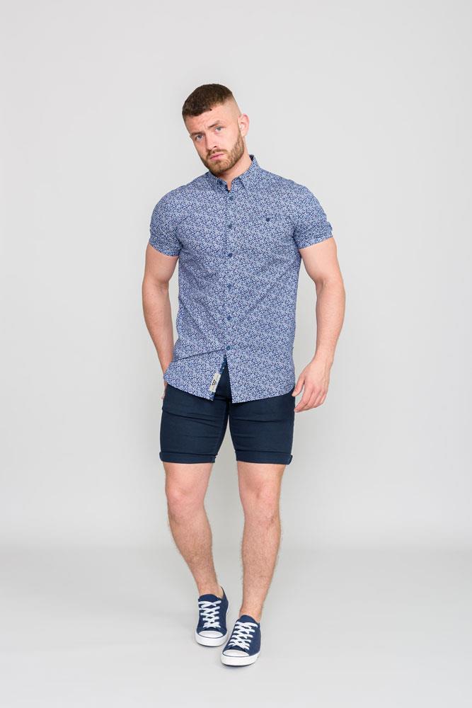 D555 Longmoor Short Sleeve Mini Floral Ao Button Down Printed Shirt (101101) Size 2XL-6XL, Navy