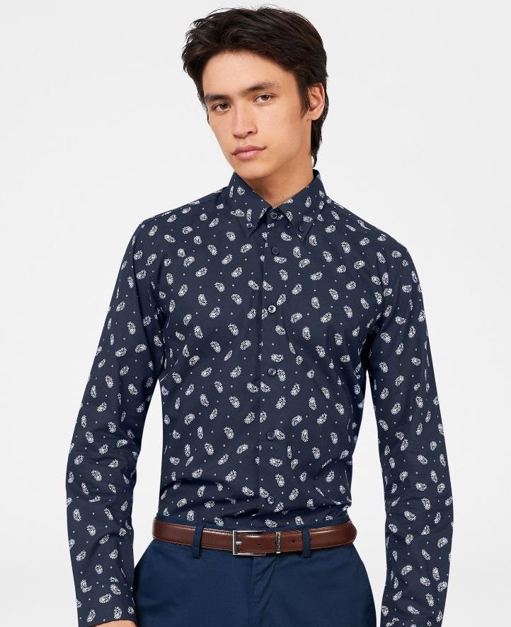 Ben Sherman Micro Paisley Print Shirt for Mens 0074125IL in Navy, 4XL-5XL