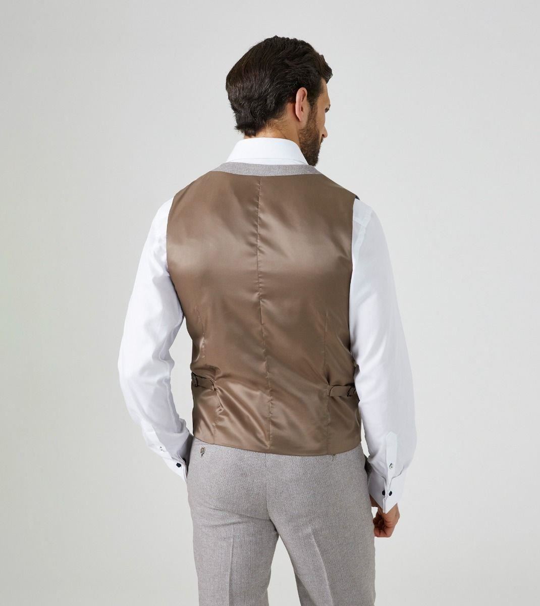 Skopes Men's Jude Waist Coat Herringbone in Stone 34 to 62 Regular