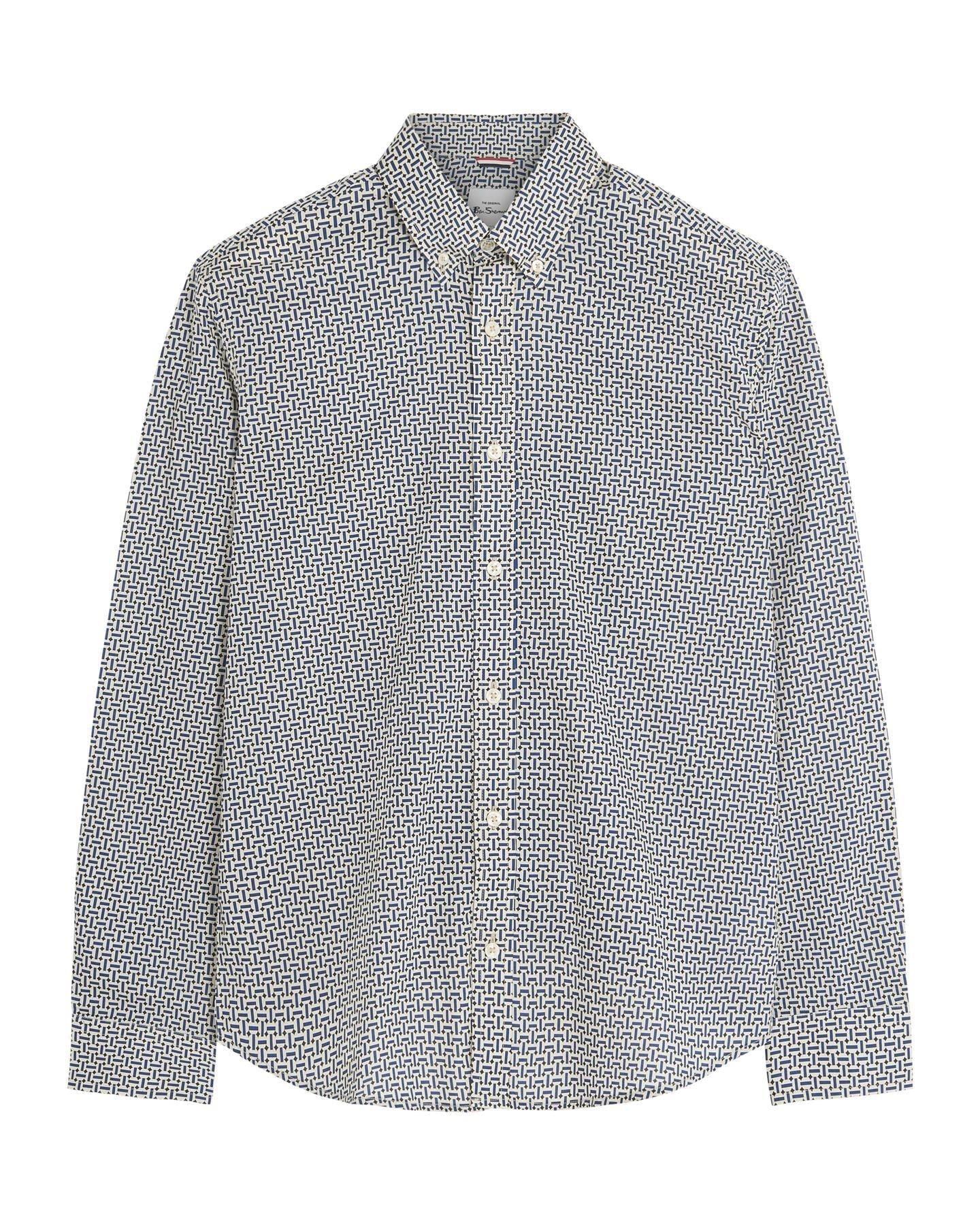 Ben Sherman Big Size Split Spot Print Long Sleeve Shirt For Men in Fog, 2XL-5XL