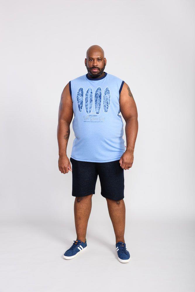 D555 Men's BRETTON Surf Board Printed Sleeveless T-Shirt in Blue marl 2XL to 5XL