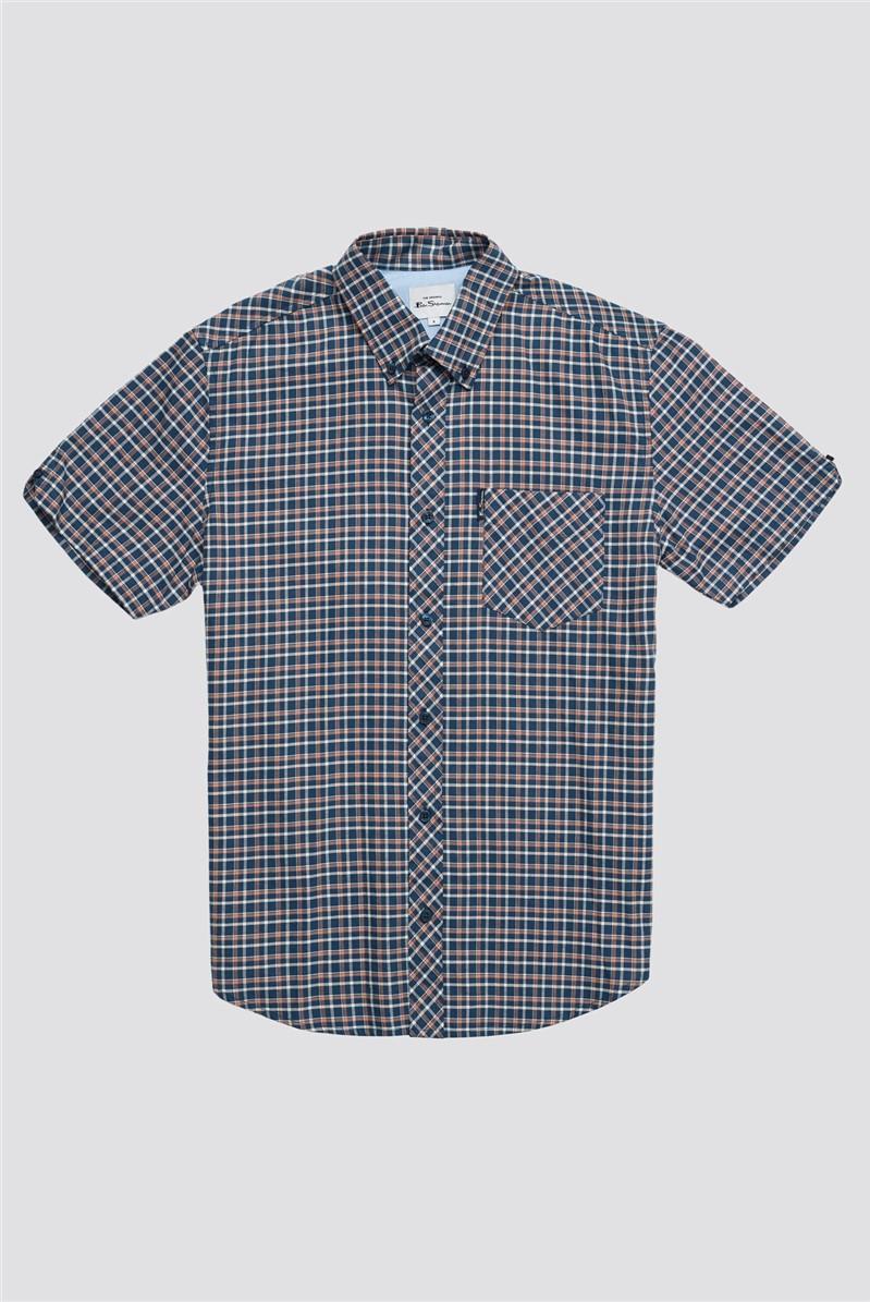 Ben Sherman Classic Button Down Collar Overcheck Short Sleeve Men's Shirt
