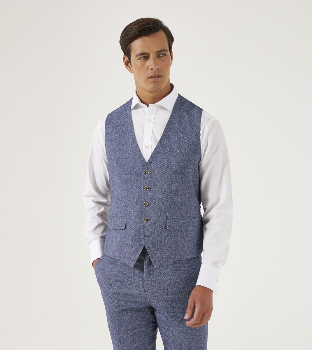 Skopes Men's Jude Waist Coat Herringbone in Blue 34 to 62 Regular