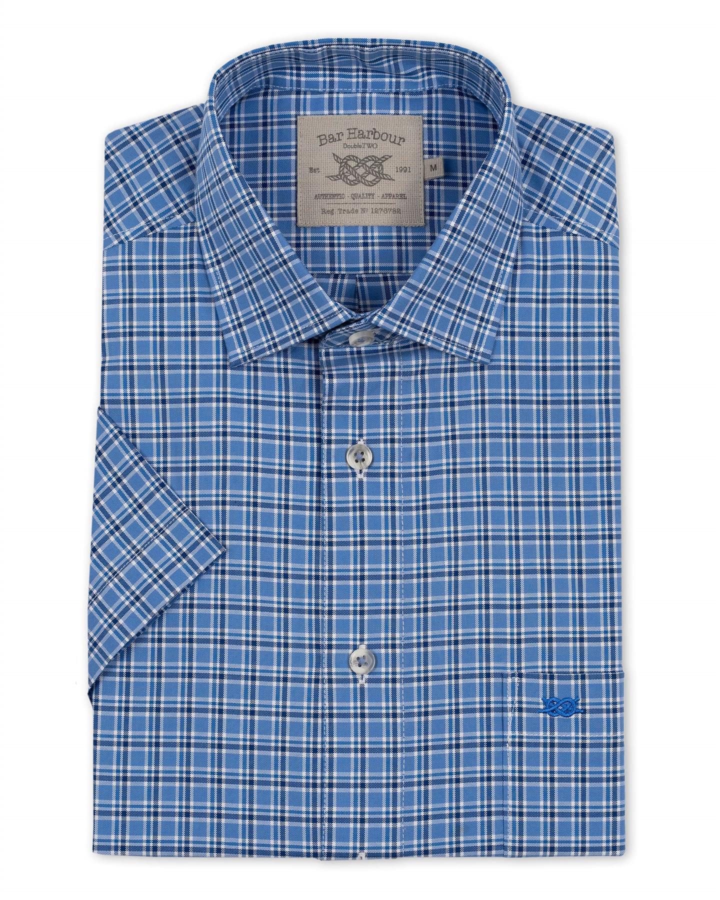 Bar Harbour Plus Size Short Sleeve Check Shirt In Blue Colour 2Xl-5Xl