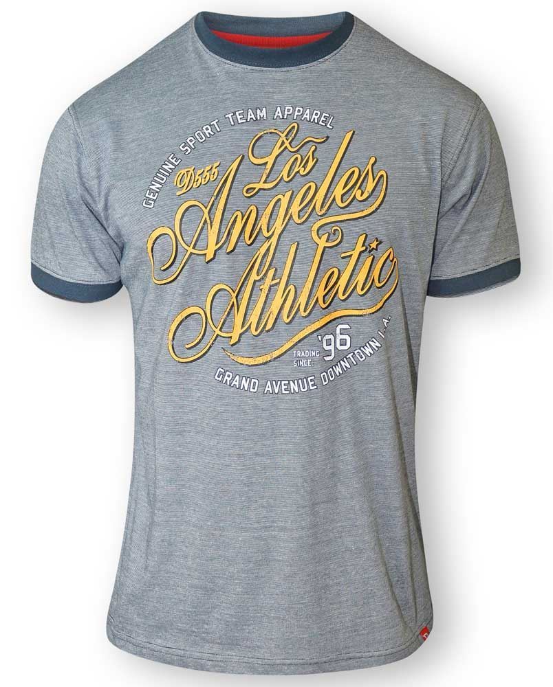 D555 'Los Angeles Athletic' Print Short Sleeve Fine Stripe Crew Neck T-Shirt (Irvin) in LT to XLT
