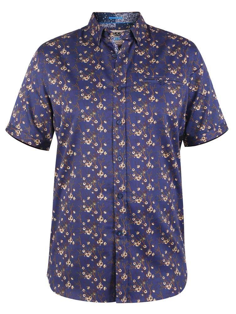 D555 Kingston Short Sleeve Floral Print Shirt With Hidden Button Down Collar And Pocket (101100) 2XL-6XL, Navy