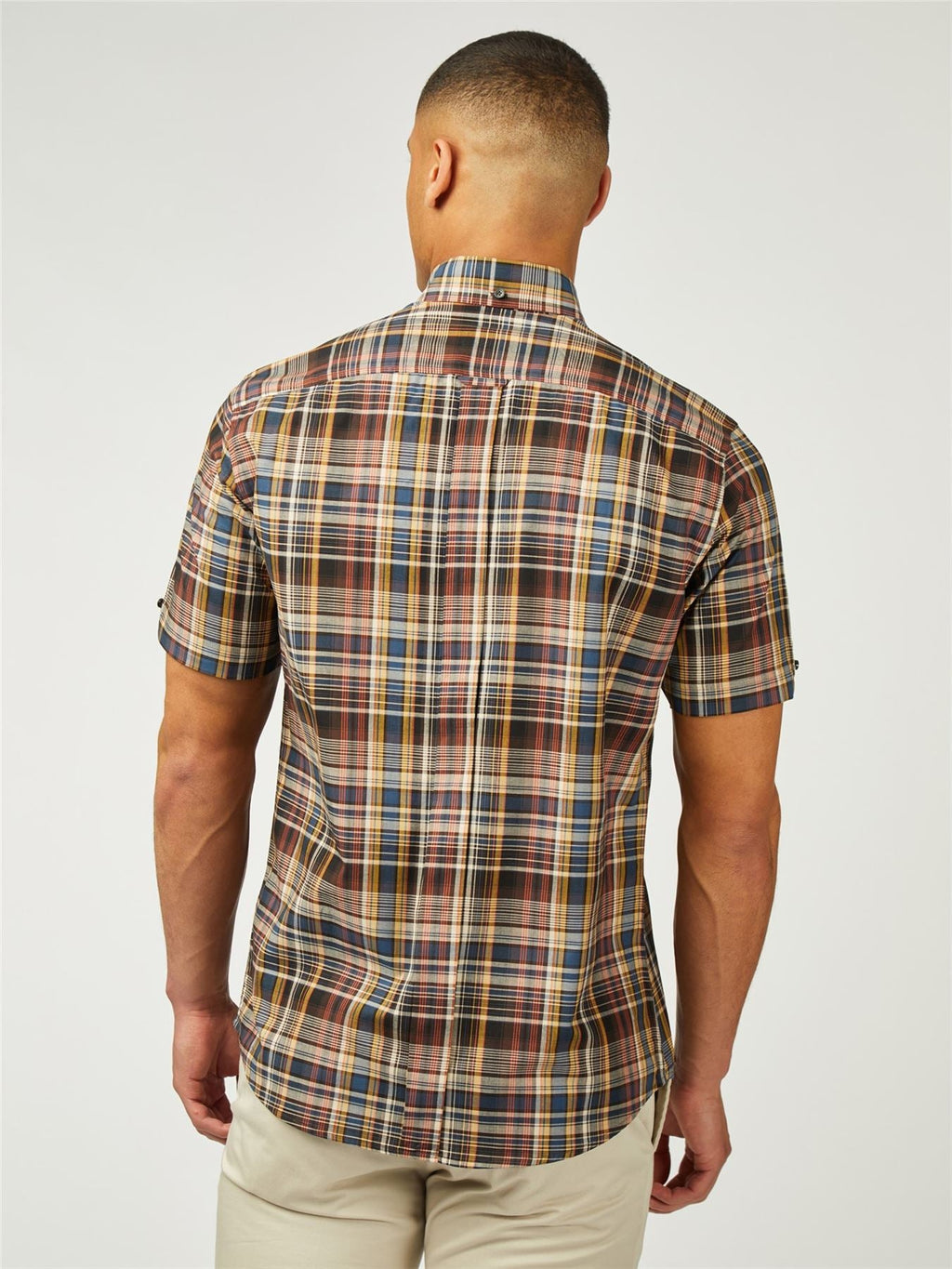 Ben Sherman Big Size Gradient Check Short Sleeve Shirt For Men in Sea, 2XL-5XL