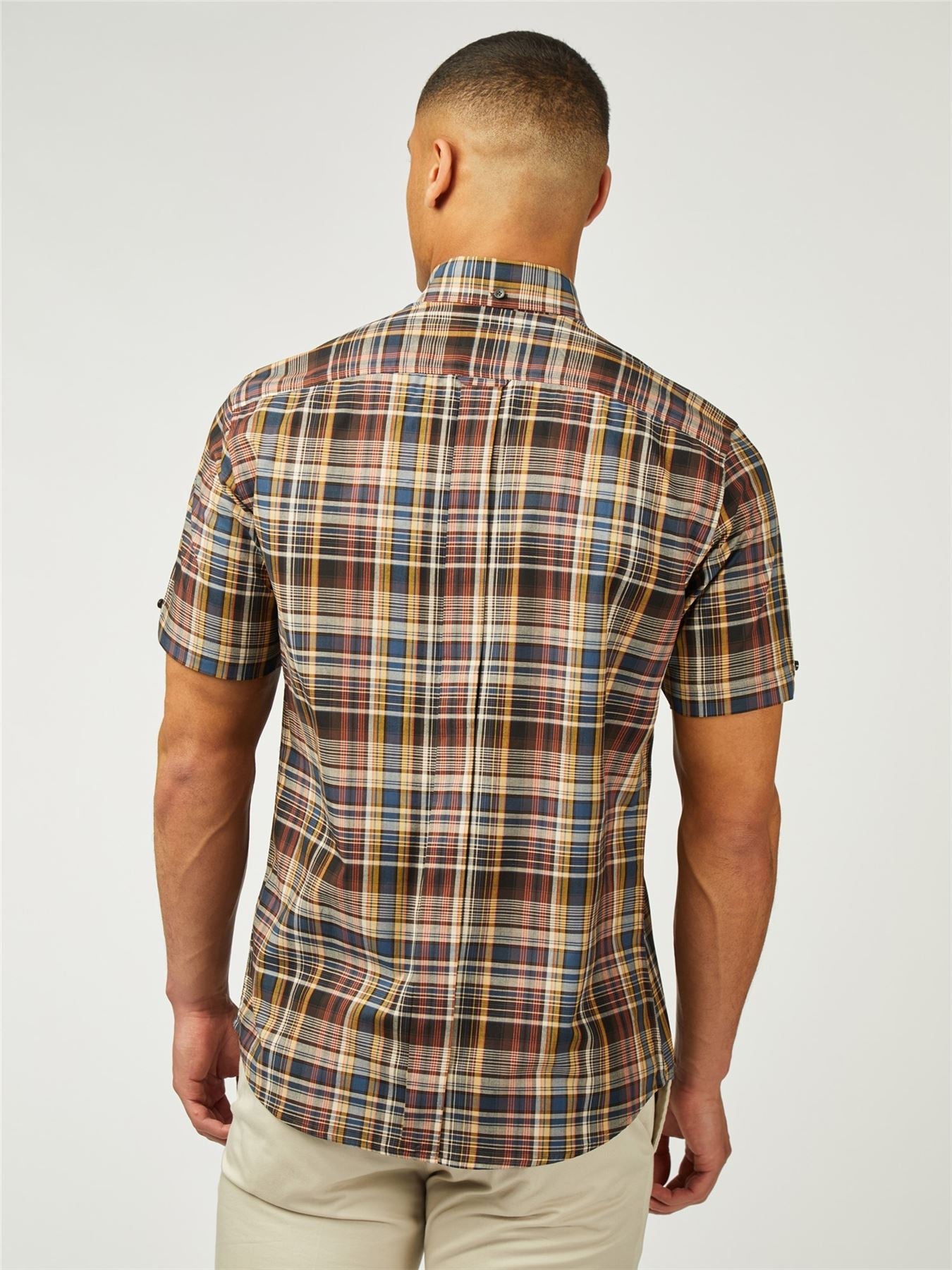 Ben Sherman Big Size Gradient Check Short Sleeve Shirt For Men in Sea, 2XL-5XL
