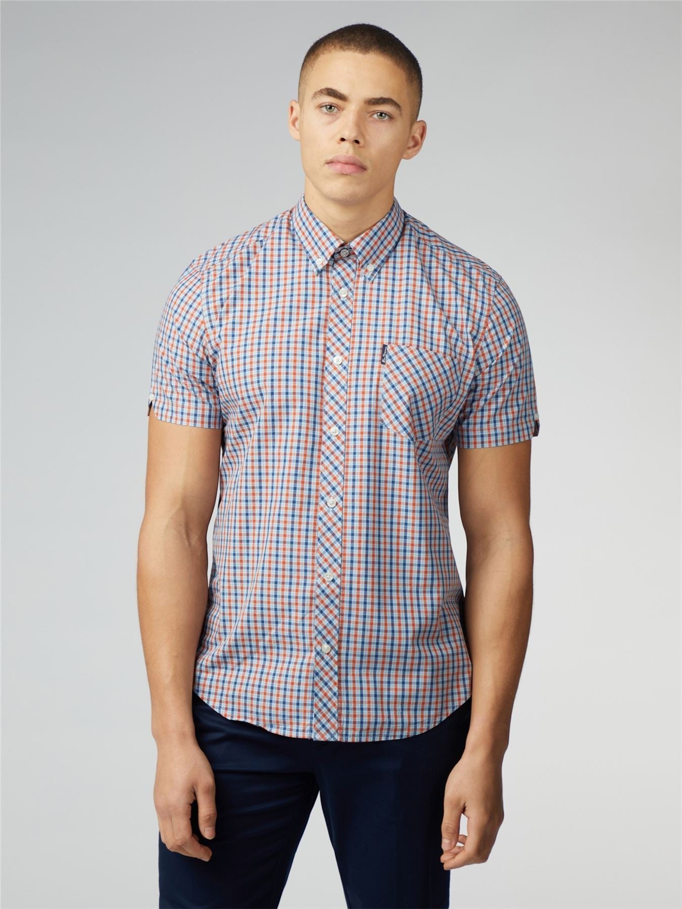 Ben Sherman Signature House Check Short Sleeve Shirt For Mens (0059144) in Pale Blue, 2XL-5XL