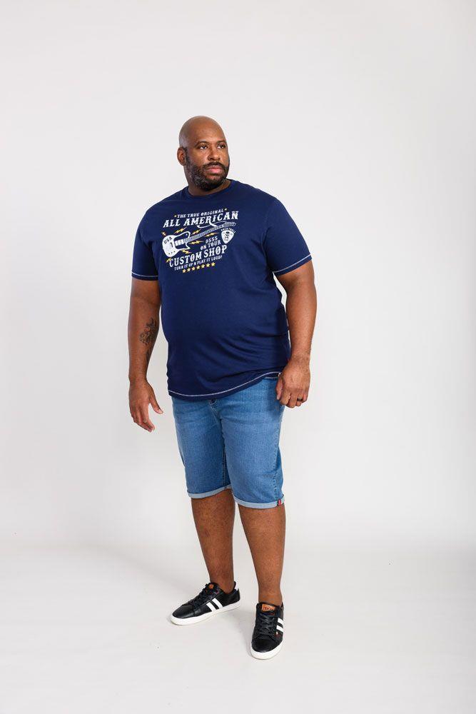 D555 Men's BRONTE All American Guitar Printed T-Shirt in Navy 2XL to 6XL