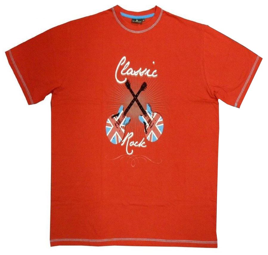 COTTON VALLEY PURE COTTON PRINTED CREW NECK T SHIRT "CLASSIC ROCK" IN SIZE 2XL TO 8XL, RED & BLACK