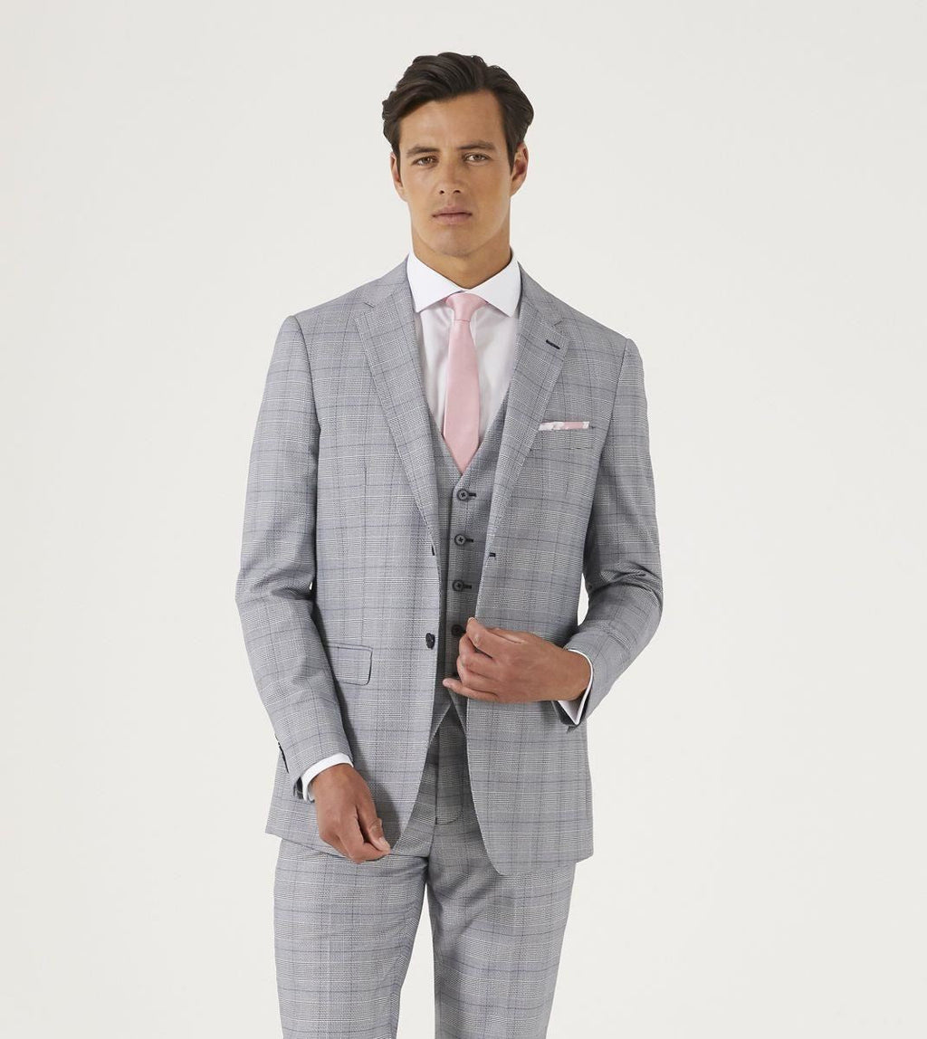 Skopes Men's  Tailored Fit Suit Jacket in Grey Check Pattern Anello 34 to 62