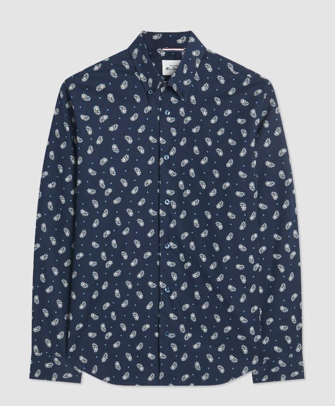 Ben Sherman Micro Paisley Print Shirt for Mens 0074125IL in Navy, 4XL-5XL