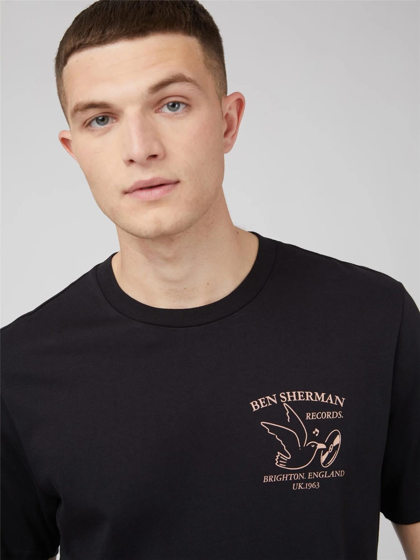 Ben Sherman (0071384IL) Men's Brighton Records Print T-Shirt in Black 2XL to 5XL