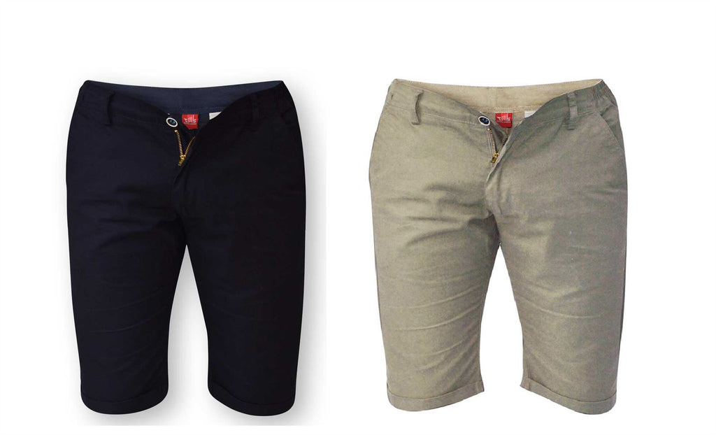 D555 Chino Short With Side Elasticated Waist (Panama) in Khaki & Navy