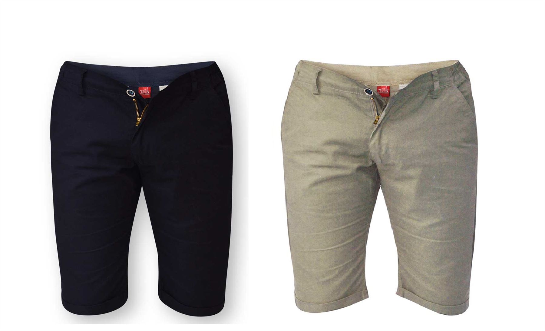 D555 Chino Short With Side Elasticated Waist (Panama) in Khaki & Navy