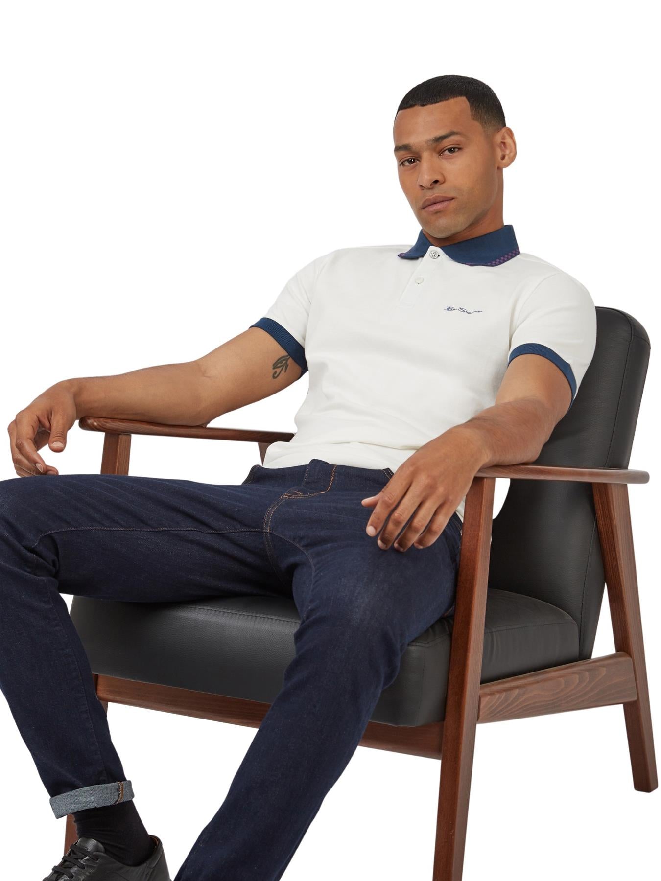 Ben Sherman Men's Plus Size Colour Block Rib Polo 2XL to 5XL