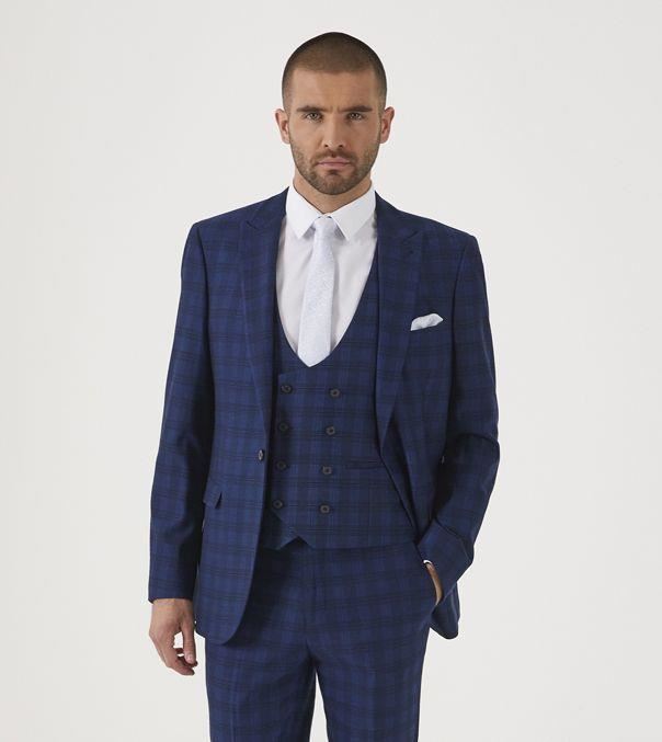 Skopes Men's Felix Slim Fit Check Jacket in Blue 38 to 48 Short to Long