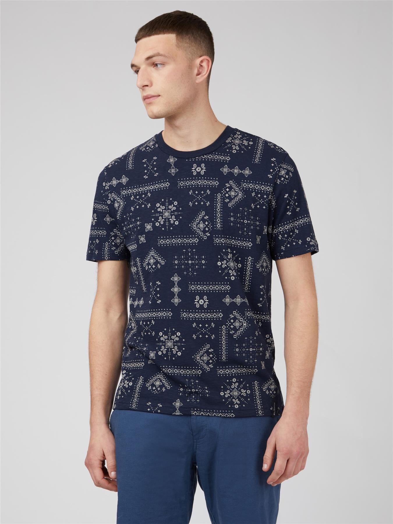 Ben Sherman (0070765IL) Men's Geo Print T-Shirt in Navy 2XL to 5XL