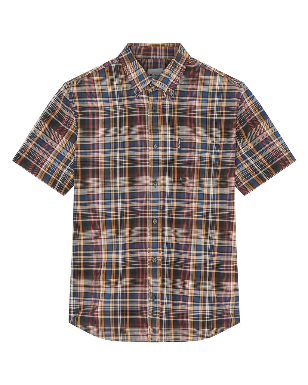 Ben Sherman Big Size Gradient Check Short Sleeve Shirt For Men in Sea, 2XL-5XL