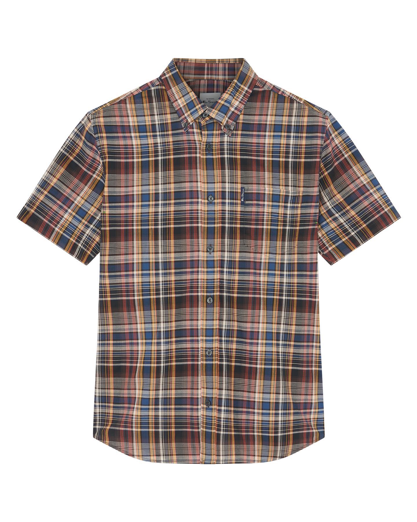 Ben Sherman Big Size Gradient Check Short Sleeve Shirt For Men in Sea, 2XL-5XL