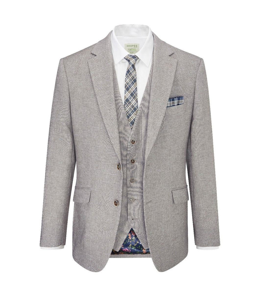 Skopes Tailored Fit Suit Jacket Herringbone Jude in Stone 34 to 62 Short to Long