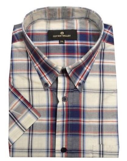 COTTON VALLEY PURE COTTON SHORT SLEEVE CHECK SHIRTS (2013) 2XL TO 8XL, 4 STYLES