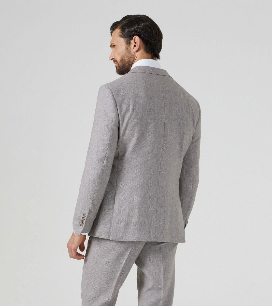 Skopes Tailored Fit Suit Jacket Herringbone Jude in Stone 34 to 62 Short to Long