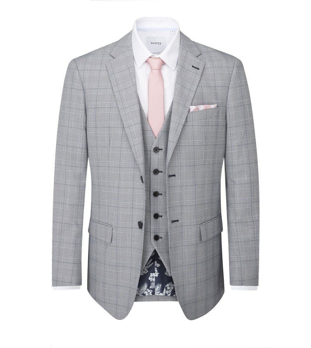 Skopes Men's  Tailored Fit Suit Jacket in Grey Check Pattern Anello 34 to 62