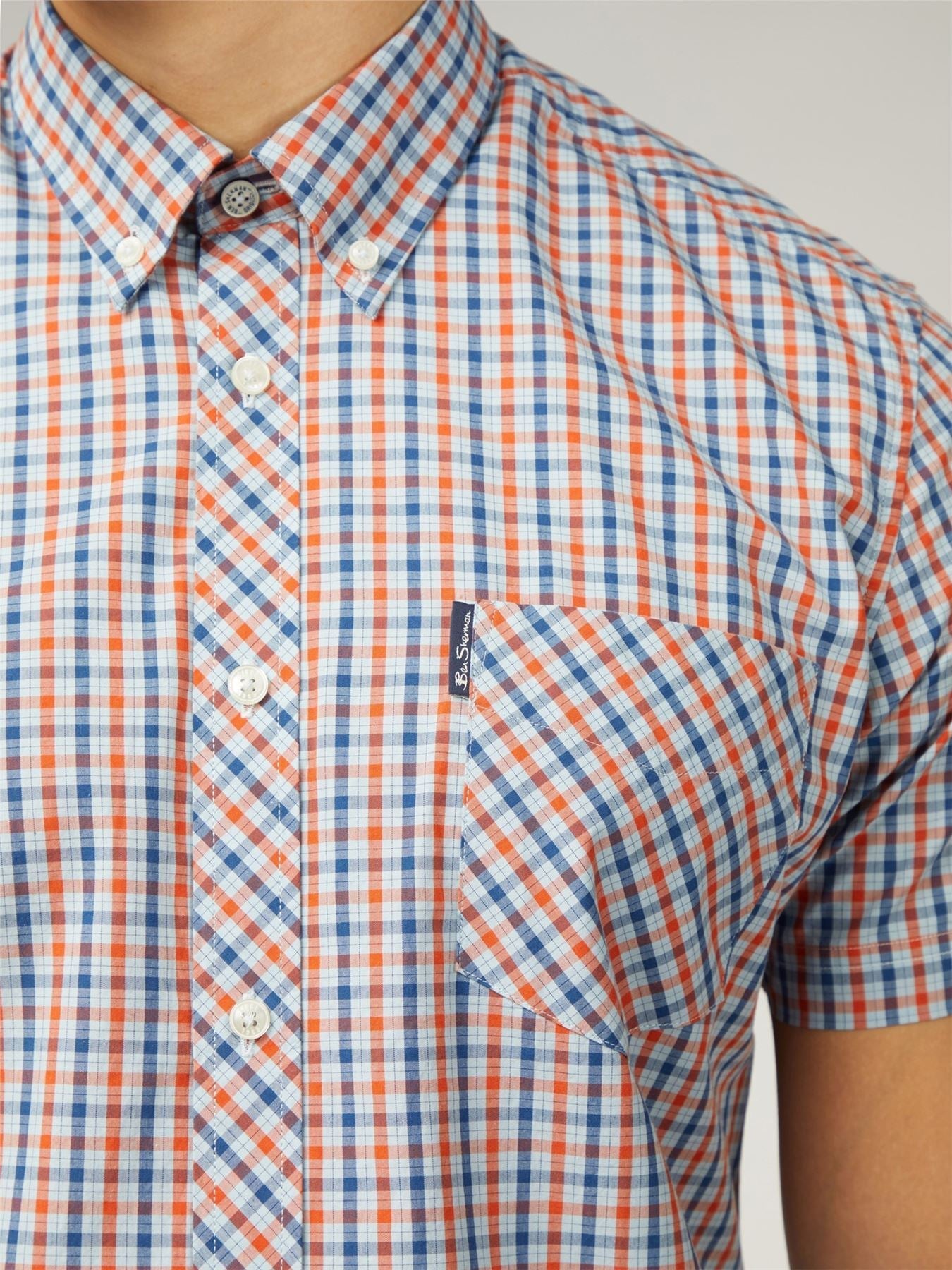 Ben Sherman Signature House Check Short Sleeve Shirt For Mens (0059144) in Pale Blue, 2XL-5XL