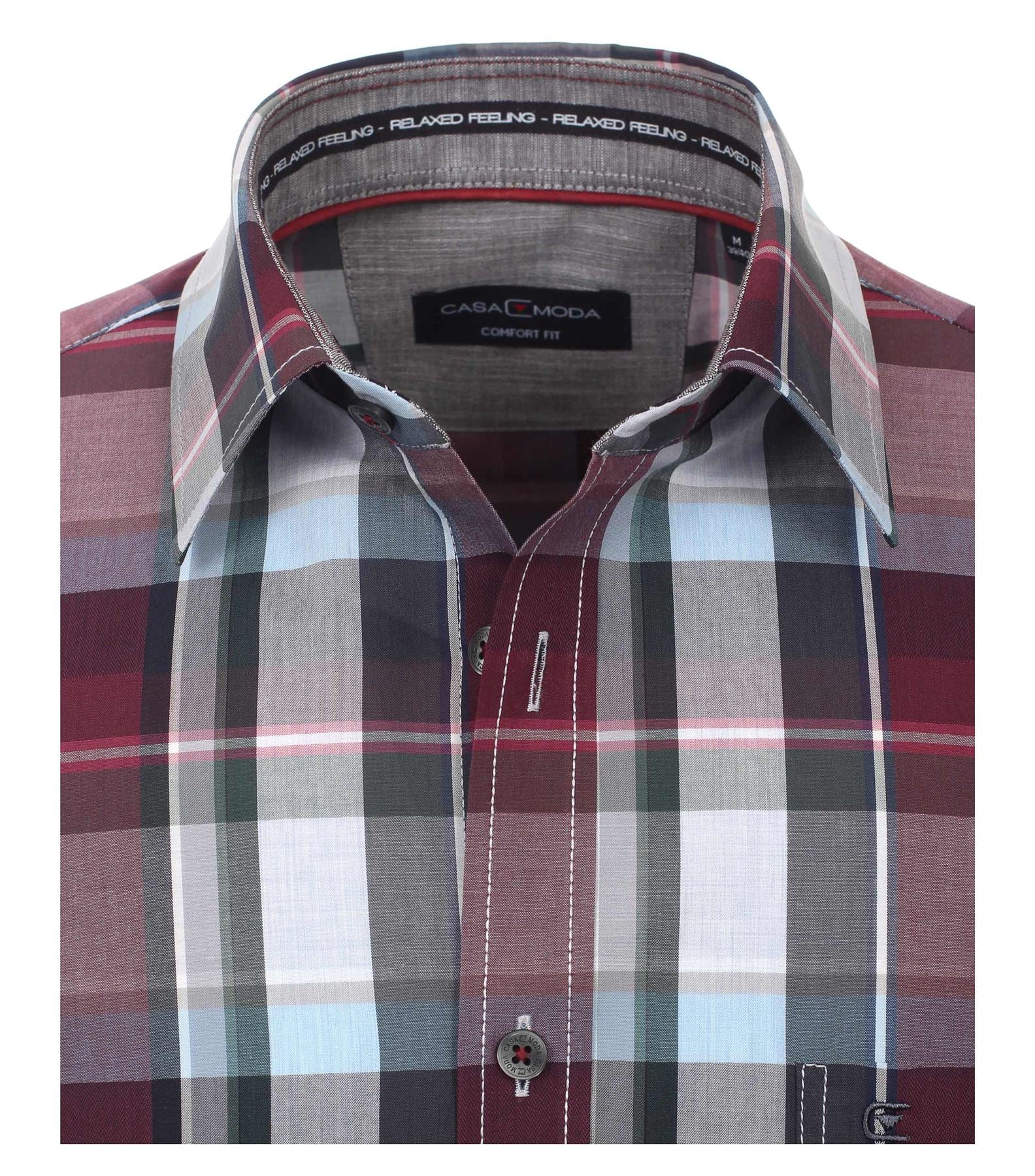 Casa Moda Premium Cotton LS Comfort Fit Shirt in Red/Navy Check
